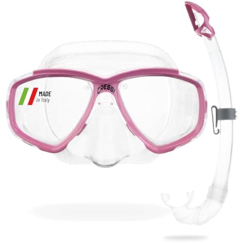 Cressi Perla Separate Glass Mask & Snorkel Set for Adults - Low-Volume Diving Mask - Dry-Top Snorkel Set - For Diving & Snorkelling - Transparent/Pink - Combo Set Perla Mask + Mexico Snorke