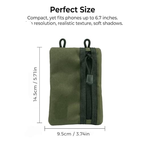 Fits Large Phone with Case EDC Pouch Pocket Organiser, Waxed Canvas Small Tool Belt Waist Pouch, Green Multipurpose Utility Gear Pocket Bag for Heavy Duty Multitool Flashlight Pen with Carabiner — view 3