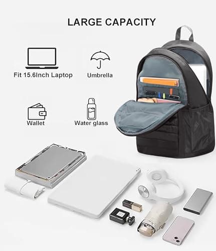KEOFID Anti-Thief Travel Backpack for Men and Women, Backpack Purse for Women, Casual Back Pack for College(Carbon Black) — view 5