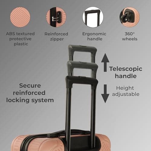 Neo 3 Piece Hard Shell Luggage Suitcase Set ABS Expandable Handle Lightweight Durable Trolley Travel with 360 Spinner Wheels Inbuilt Lock 20" 24" 28" (Rose Gold) — view 3