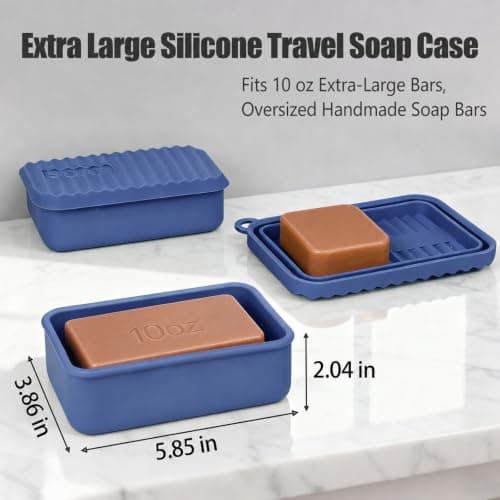 AIDIMMING Extra Large Leak Proof Silicone Travel Soap Case – for Extended Trips, Camping, Outdoor Adventures, or Truck Drivers, Perfectly fits 10-Ounce Duke Cannon Soap Bar (Deep Blue) — view 2