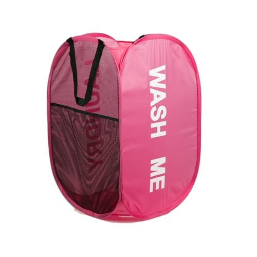 KIAYOO Collapsible Laundry Basket,75L Large Washing Basket Foldable Folding Dirty Clothes Hamper with Side Pocket Bag,Pop up Washing Bin Bag for Bathroom,Bedroom,College Dorm,Hotel,Travel,Rose