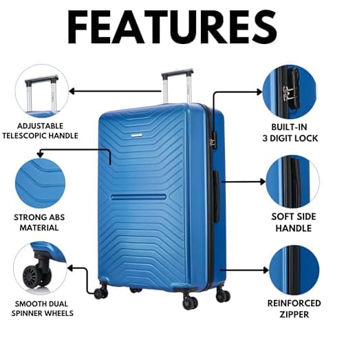 55x35x20 Cabin Suitcase Carry on Suitcase Hard Shell Hand Luggage Cabin Bag Case Approved For Ryanair EasyJet 2 Small Fits 8kg 10kg 35 Litre Capacity + 3 Digit Lock + Telescopic Handle Cabin Luggage — view 3