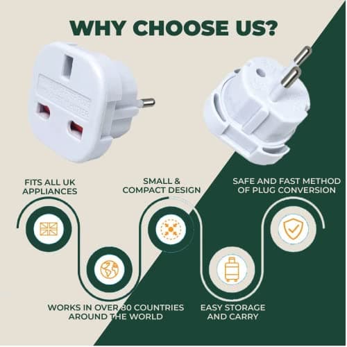 MOBIBAY Pack of 2 Travel Adaptor | UK to European Plug Adapter Converter (Euro Type C, E, F) 3 Pin to 2 Pin Type G, EU Plugs for Europe Accessories,Italy,Cape Verde,Poland,Spain,Turkey,Greece,Bulgaria — view 4
