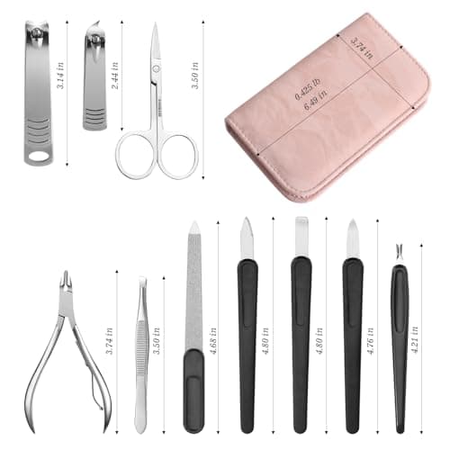 Manicure Set 10pcs Professional Nail Clippers Kit Pedicure Care Tools-Stainless Steel Grooming Tools for Travel-Pink — view 3