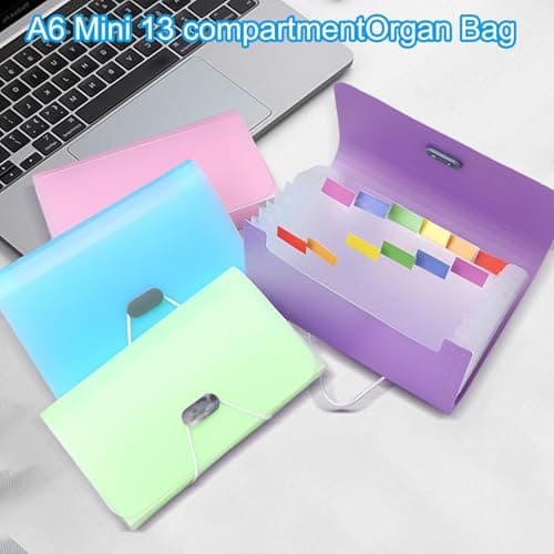 File Organiser, 4 Pack Expanding File Folder, A6 Size Portable Accordion Folder with 13 Pockets, Organiser Box Files with Colored Labels Index for Cards Bills Coupons Receipt(4 Colors) — view 5