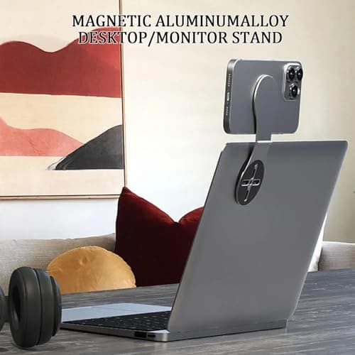 Universal Magnetic Phone Mount Holder for Computer Monitor Laptop Car Dashboard - Aluminum Foldable Adjustable Stand with Magsafe & 270° Rotation, Compatible with iPhone Tesla Dual Screen Setup — view 4