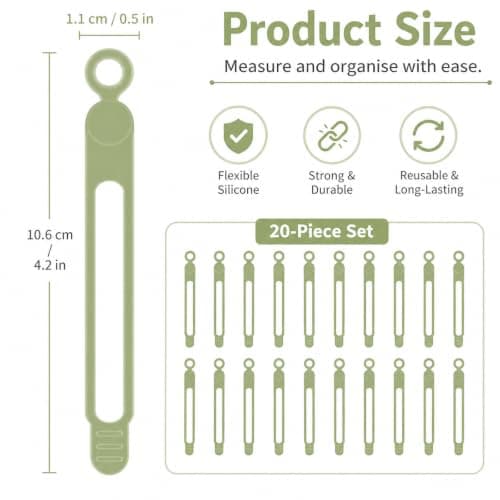 20 Pcs Cable Ties Reusable Silicone Cable Straps, for Cable Management — view 3
