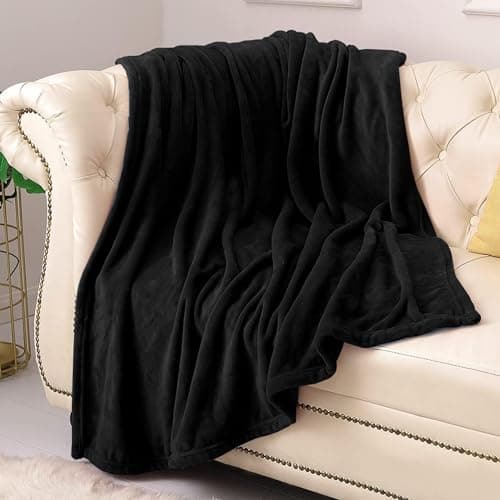 PRIME LINENS Fleece Blanket Reversible Throw for Sofa - Faux Fur Bed Blanket Lightweight Cozy Throw for All Seasons, Perfect for Bed Couch Camping & Travel (Black, 130 x 150 Cm) — view 4