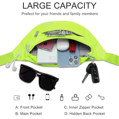 MAXTOP Large Bumbag Waist Fanny Pack Running Belt for Men Women Unisex Bum Bag with Headphone Jack and 4-Zipper Pockets Adjustable Belt for Travel Running Jogging Workout Hiking Gifts Neno Green — view 3