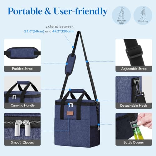 Lifewit Insulated Cool Bag with 30-Can Capacity, Dark Blue — view 6