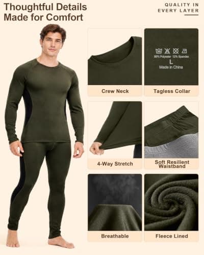 Roadbox Men's Thermal Underwear Set, Fleece Lined Base Layer Long Johns — view 4