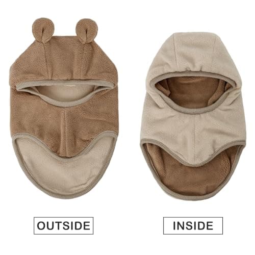 MASOCIO Toddler Hat Winter Warm Balaclava Infant Baby Boys Girls Knitted Thermal Snood Scarf 12 18 Months 2 3 4 Years Kids Children Bobble Beanie Age 1-5 Years Brown — view 3
