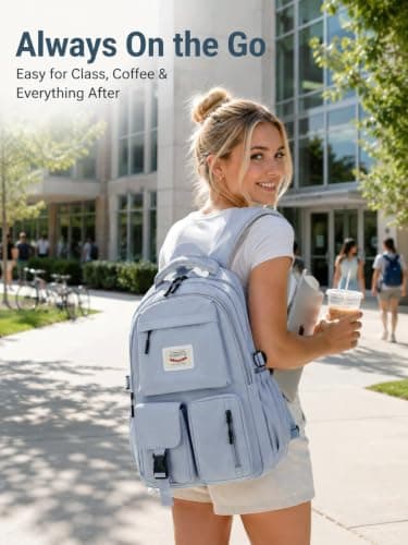 FIORETTO Lightweight School Backpack Womens, Cute School Bag for Teenager Girls, 15.6 Laptop Rucksack Backpack for School Casual Daypacks Travel Backpack for College Work Blue 25L — view 2