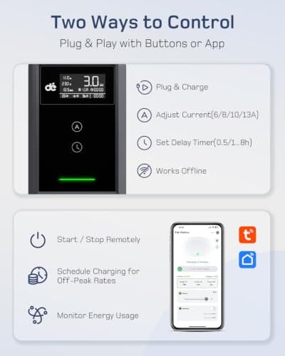 dé EV Charger 3 Pin Plug 10m with App, 3.12kW Electric Car Charger Type 2 — view 2