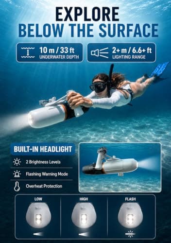 Diving Scooter 504W 26.5 lbf 2-in-1 for Travel 100MinRuntime2Batteries — view 6