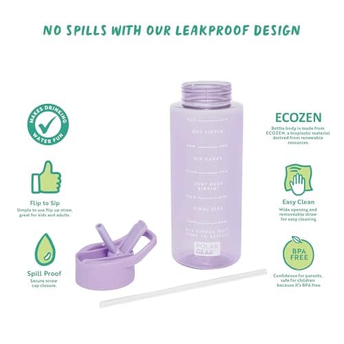 Polar Gear 1L Tracker Bottle with Easy Flip Up Straw & Hydration Tracker Markings - Heather — view 4