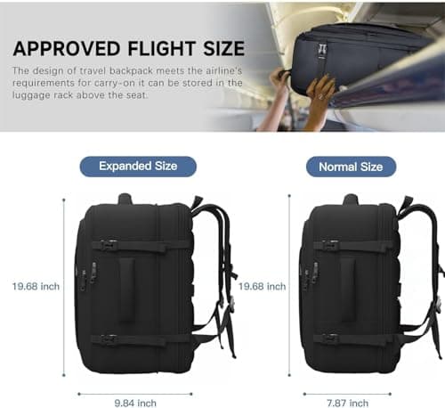 Gieury Carry On Backpack, 50L Travel Backpack, Luggage Backpack TSA Flight Approved Laptop Backpack for Men & Women, Large Expandable 40L Daypack Lightweight Business Weekender Bag, Black — view 3