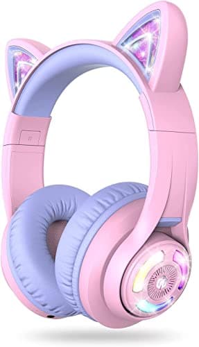 iClever BTH13 Kids Headphones Wireless Girls LED Cat Ear Travel Gift