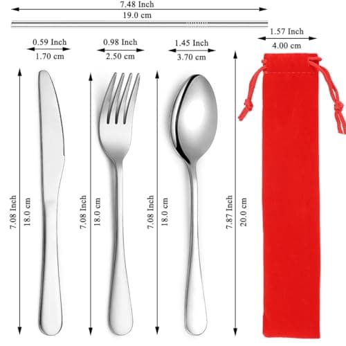 Kyraton Camping Cutlery Set 2 Pack with Portable Base, Stainless Steel Flatware Camping Utensil Set for Outdoor Travel Picnic Office School Farm Work Lunch Box, Dishwasher Safe — view 2