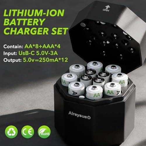 12Pack Rechargeable AA & AAA Battery Pack with Charger Startion (8pcs AA + 4pcs AAA), 1.5V Long-Lasting Lithium with Universal Charger & Storage Box for Blink Outdoor Cameras & Toys — view 5