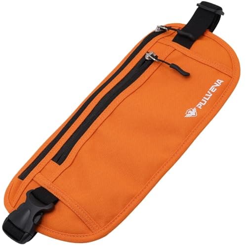 PulvenaHidden Money Belt For Travel Passport Wallet, Slim RFID Blocking Passport Holder For Travel Women And Men, Undercover Anti Theft Bag Waist Pouch Orange