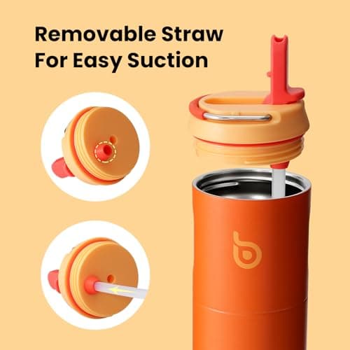 Bottle Bottle Stainless Steel Water Bottle 700ml with Straw and Lid Sports Insulated Metal Water Bottles with Handle(Orange) — view 4