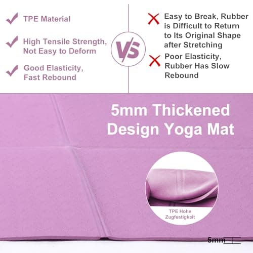 Foldable Yoga Mat for Women & Men, TPE Non-Slip Exercise Mat 183 x 61 cm, 5 mm Thick Fitness & Pilates Mat for Yoga, Gymnastics, Home Workouts, Travel & Outdoor Training — view 3