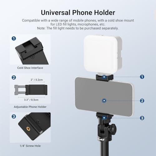NEEWER BASICS Rolling Light Stand with 1/4" Screw & Phone Holder, Adjustable Aluminum Alloy Tripod with Detachable Wheels for Photography Video Lighting Cell Phone DSLR Action Camera Webcam, ST012 — view 5