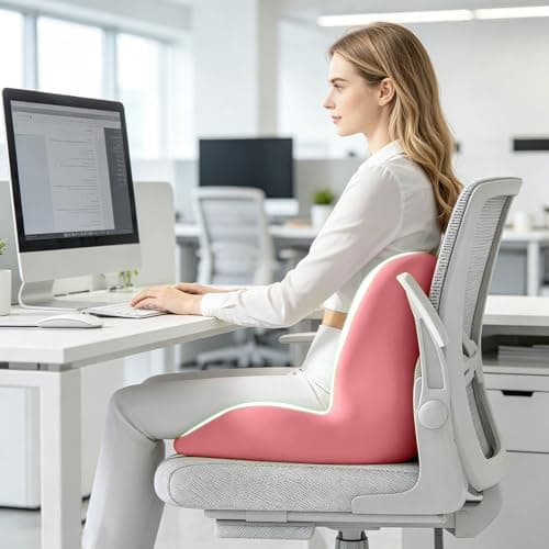 Ergonomic Seat Cushion with Lumbar Support - High-Density Memory Foam Office Chair Pad for Back & Butt Comfort, L Shaped Seat for Long Sitting Lower Back Support Suitable (Pink) — view 3