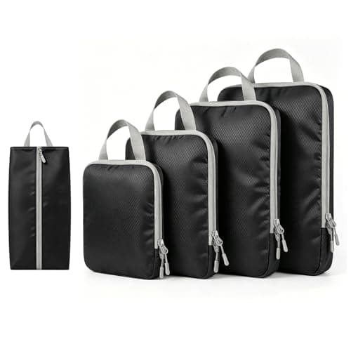 Compression Packing Cubes for Suitcases, Ultralight 5 Set Packing Cubes for Backpack Waterproof Travel cubes Suitcase Organizer Bags Set for Luggage Travel Essentials (Black)