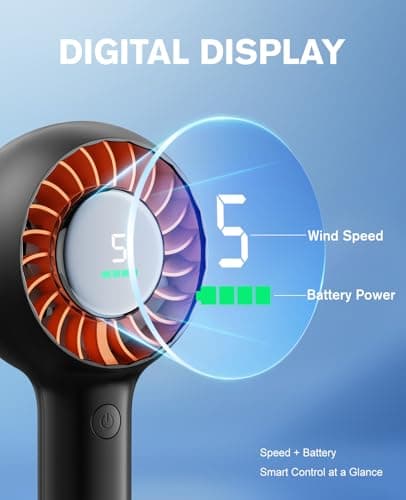 WHATOOK Portable Quiet Turbo Fan: 3-in-1 Handheld & Desk Fan with Base & Lanyard, Wide-Angle Airflow, Digital Display, USB-C Rechargeable, 5 Speeds, Up to 11H Cooling for Travel, Outdoor, Office, Gift — view 6