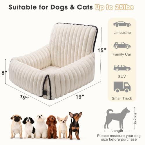 MIXJOY Dog Car Seat Travel Bed-Dog Booster Seats, 20cm High Pet Car Seat with Thick Memory Foam for 40Lbs Dogs & Cats, Waterproof Dogs Bed for Front/Back Seat of Cars, Indoors/Outdoor Handbag(Beige) — view 6