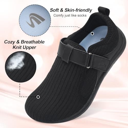 Barefoot Walking Shoes for Women Wide Toe Box Casual Trainers Adjustable Strap Breathable Women's Diabetic Shoes Black 8 UK — view 5