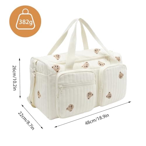 PinDaito Baby Hospital Bag Baby Changing Bag Cotton Large, Hospital Maternity Bag Nappy Bag for Mum, Embroidered Pram Bag with Multiple Pockets, Travel Changing Overnight Tote — view 2