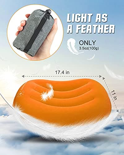 Rantizon Ultralight Camping Pillow, Compressible, Compact,Comfortable, Ergonomic Inflatable Travel Pillow with Storage Bag, for Neck & Lumbar Support for Hiking, Camping, Traveling,3.5 oz,Orange — view 6