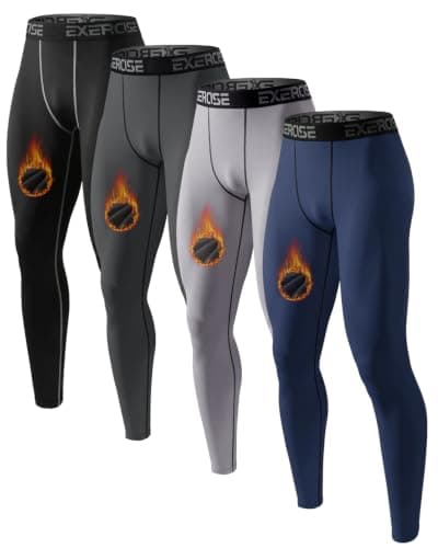 Orrfreer 4 Pack Men's Thermal Underwear Trousers Long Johns Fleece Lined Thermal Leggings Warm Compression Pants Base Layer Leggings for Ski Running Outdoors Black/Charcoal/Grey/Navy M