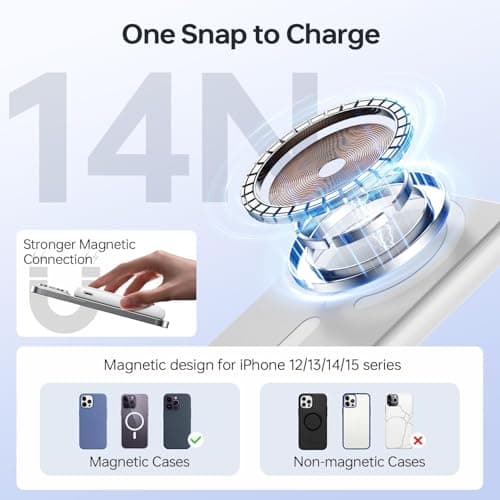 Wireless Magnetic Power Bank, Ultra-Slim Portable Charger 10000mAh, 20W Fast Charging Compact High-Speed Battery Pack, Wireless Powerbank for iPhone 17 16 15 14 13 12 Plus Pro Max Mini iPad Galaxy — view 4