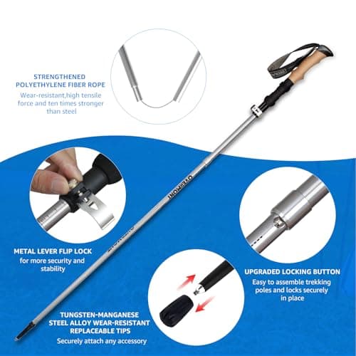 Overmont Hiking Poles Foldable Aluminium Ultralight - Adjustable 105-125 cm Trekking Poles - Nordic Walking Poles 1 Pair with All-Terrain Accessories Grey — view 4