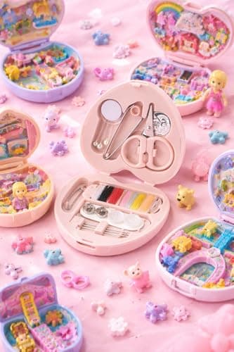 Heart Shaped Portable Travel Sewing Repair Kit - Mini Box with Threads, Scissors, DIY Hand Sewing Needles, Pink — view 4