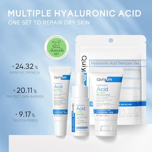 Hyaluronic Acid Skincare Set 3-Piece Travel Size Skincare Set with Facial Serum Eye Cream and Moisturiser Intensely Hydrate Smooth Fine Lines Enhance Skin Radiance for Normal and Dry Skin — view 2