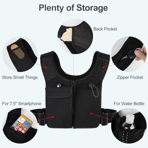 PUGTOW Running Vest Hydration Pack Phone/Bottle Pockets Reflective Unisex — view 6