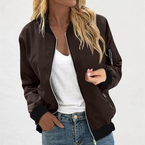Aopir Packable Rain Jacket Women Women's Lightweight Bomber Jacket Long Sleeve Zip Up Flight Jacket Casual Stand Collar Windbreaker Coat with Arm Pocket — view 2