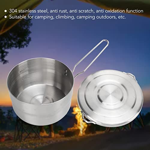1.5L Camping Pot with Lid, Stainless Steel Folding Handle Lightweight Cooking Pot for Outdoor Camping, Hiking, Picnic, Barbecue, Portable Cookware with Tick Marks — view 2