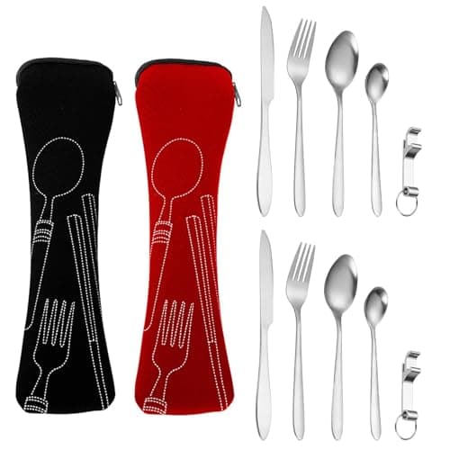 Travel Cutlery, 2 Sets Stainless Steel Cutlery Set with Portable Pouch Case