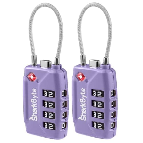 SharkByte TSA Approved Suitcase Locks - 4-Dial Security Travel Combination Padlock, Flexible Cable Wire Travel Lock for Suitcases, Luggage Locks, Travel Bag Gym Locker Small PadLock with code (2 Pack)