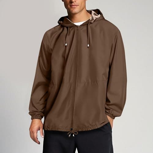 Waterproof Jacket Men Lightweight Packable Raincoat With Pockets Breathable Windproof Rain Coat Casual Softshell Hiking Cycling Outdoor Clothes Brown M — view 2