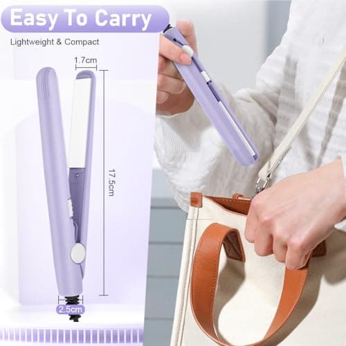 LOPHE Mini Ceramic Plate Hair Straightener, 10s Fast Heating Flat Irons Curling Iron Hair Portable Travel Curling Wand Upgraded Dual-use Hair Curler for Short and All-Hair Types (Purple) — view 2