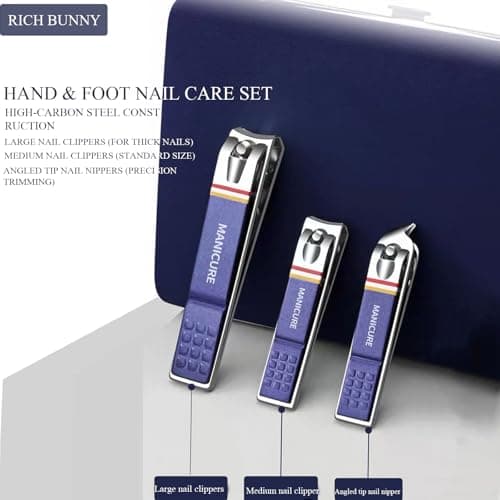 Rich Bunny Professional Nail Clippers Set, 11PCS Stainless Steel Manicure Set with Compact Travel Case - Nail Care Tools for Men & Women, Pedicure & Grooming Nail Kit for Home or Travel (Royal Blue) — view 2