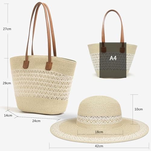 Pahajim Straw Bags and Hat Set for Women Raffia Beach Bag with Zip — view 6